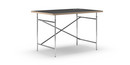 Eiermann Tisch, Linoleum schwarz (Forbo 4023) mit Eichekante, 120 x 80 cm, Chrom, senkrecht, versetzt (Eiermann 2), 100 x 66 cm