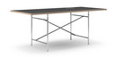 Eiermann Tisch, Linoleum schwarz (Forbo 4023) mit Eichekante, 200 x 90 cm, Chrom, schräg, mittig (Eiermann 1), 110 x 66 cm
