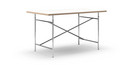 Eiermann Tisch, Melamin weiß mit Eichekante, 140 x 80 cm, Chrom, schräg, mittig (Eiermann 1), 110 x 66 cm