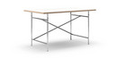 Eiermann Tisch, Melamin weiß mit Eichekante, 140 x 80 cm, Chrom, schräg, versetzt (Eiermann 1), 110 x 66 cm