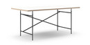 Eiermann Tisch, Melamin weiß mit Eichekante, 180 x 90 cm, Schwarz, senkrecht, versetzt (Eiermann 2), 135 x 66 cm