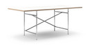 Eiermann Tisch, Melamin weiß mit Eichekante, 200 x 90 cm, Chrom, schräg, versetzt (Eiermann 1), 110 x 66 cm