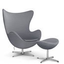 Egg Chair, Christianshavn, Christianshavn 1170 - Light Grey Uni, Satingebürstetes Aluminium, Mit Fußhocker