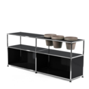 USM Haller Pflanzenwelten Sideboard, Graphitschwarz RAL 9011, Offen, Mit 3 Töpfen rechts, Basalt