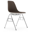 Eames Plastic Side Chair RE DSS, Weiß, Mit Vollpolsterung, Warmgrey / moorbraun, Ohne Reihenverbindung (DSS-N)
