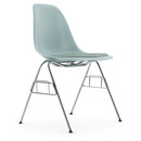 Eames Plastic Side Chair RE DSS, Eisgrau, Mit Sitzpolster, Eisblau / elfenbein, Ohne Reihenverbindung (DSS-N)