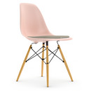 Eames Plastic Side Chair RE DSW, Zartrosé, Mit Sitzpolster, Warmgrey / elfenbein, Standardhöhe - 43 cm, Ahorn gelblich
