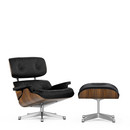 Lounge Chair & Ottoman, Nussbaum schwarz pigmentiert, Leder Premium F nero, 89 cm, Aluminium poliert