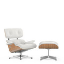Lounge Chair & Ottoman, Nussbaum weiß pigmentiert, Leder Premium F snow, 89 cm, Aluminium poliert