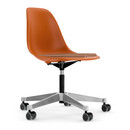 Eames Plastic Side Chair RE PSCC, Rostorange RE, Mit Sitzpolster, Cognac / elfenbein
