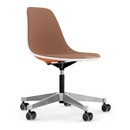 Eames Plastic Side Chair RE PSCC, Rostorange RE, Mit Vollpolsterung, Cognac / elfenbein