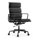 Soft Pad Chair EA 219, Aluminium tiefschwarz pulverbeschichtet, Leder Standard nero, Plano nero