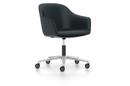 Softshell Chair auf Fünfsternfuß, Aluminium poliert, Leder (Standard), Nero
