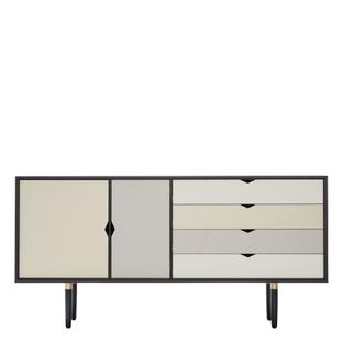 S6 Sideboard Schwarz lackiert|Silber-weiß/Beige/Metallgrau