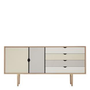 S6 Sideboard Eiche geseift|Silber-weiß/Beige/Metallgrau