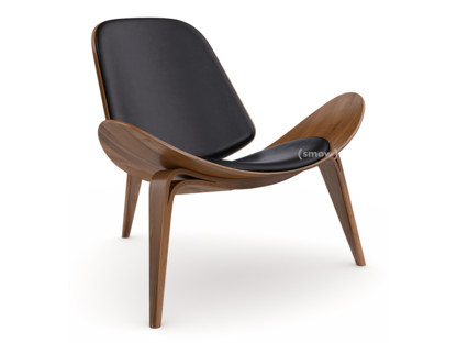 CH07 Shell Chair Nussbaum klar lackiert|Leder schwarz