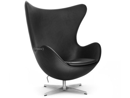 Egg Chair Leder Essential|Black|Satingebürstetes Aluminium|Ohne Fußhocker