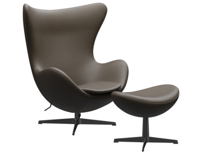 Egg Chair Leder Essential|Stone|Black|Mit Fußhocker