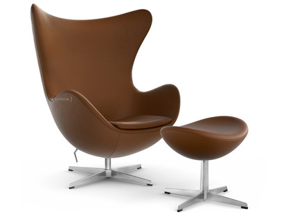 Egg Chair Leder Essential|Walnut|Satingebürstetes Aluminium|Mit Fußhocker