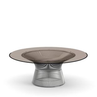 Platner Couchtisch groß (Durchmesser 107 cm)|Nickel, poliert|Bronziertes Glas