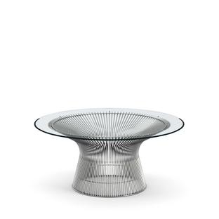 Platner Couchtisch klein (Durchmesser 91,5 cm)|Nickel, poliert|Klarglas