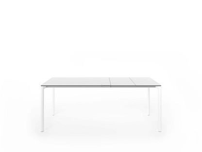 Maki Esstisch L 114-194 x B 80 cm|Laminat weiß|Aluminium weiß lackiert