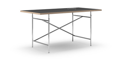 Eiermann Tisch Linoleum schwarz (Forbo 4023) mit Eichekante|160 x 80 cm|Chrom|schräg, versetzt (Eiermann 1)|110 x 66 cm