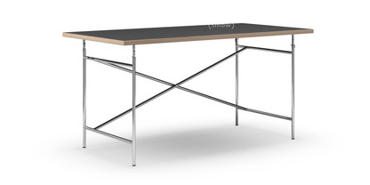 Eiermann Tisch Linoleum schwarz (Forbo 4023) mit Eichekante|160 x 80 cm|Chrom|senkrecht, versetzt (Eiermann 2)|135 x 66 cm