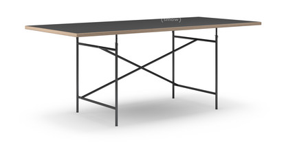 Eiermann Tisch Linoleum schwarz (Forbo 4023) mit Eichekante|200 x 90 cm|Schwarz|schräg, versetzt (Eiermann 1)|110 x 66 cm