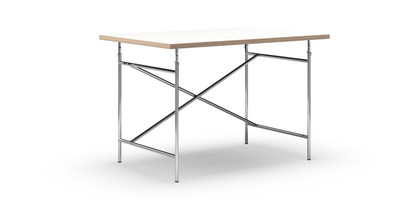 Eiermann Tisch Melamin weiß mit Eichekante|120 x 80 cm|Chrom|senkrecht, versetzt (Eiermann 2)|100 x 66 cm