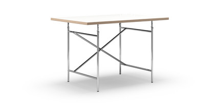 Eiermann Tisch Melamin weiß mit Eichekante|120 x 80 cm|Chrom|senkrecht, versetzt (Eiermann 2)|80 x 66 cm