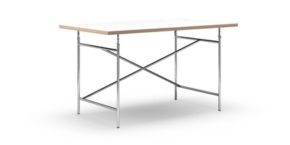 Eiermann Tisch Melamin weiß mit Eichekante|140 x 80 cm|Chrom|schräg, versetzt (Eiermann 1)|110 x 66 cm