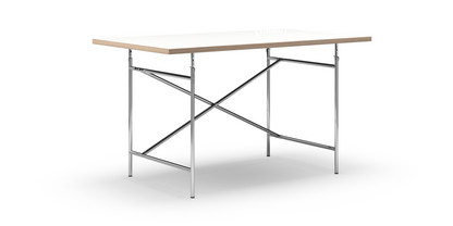 Eiermann Tisch Melamin weiß mit Eichekante|140 x 80 cm|Chrom|senkrecht, versetzt (Eiermann 2)|100 x 66 cm