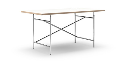 Eiermann Tisch Melamin weiß mit Eichekante|160 x 80 cm|Chrom|schräg, versetzt (Eiermann 1)|110 x 66 cm
