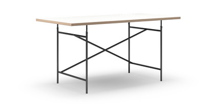 Eiermann Tisch Melamin weiß mit Eichekante|160 x 80 cm|Schwarz|schräg, versetzt (Eiermann 1)|110 x 66 cm