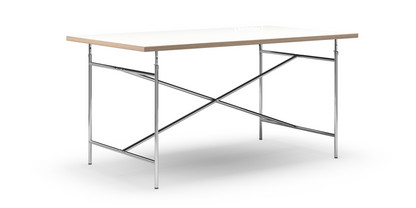 Eiermann Tisch Melamin weiß mit Eichekante|160 x 90 cm|Chrom|senkrecht, mittig (Eiermann 2)|135 x 78 cm