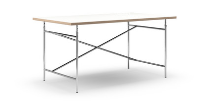 Eiermann Tisch Melamin weiß mit Eichekante|160 x 90 cm|Chrom|senkrecht, versetzt (Eiermann 2)|135 x 78 cm