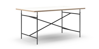 Eiermann Tisch Melamin weiß mit Eichekante|160 x 90 cm|Schwarz|senkrecht, mittig (Eiermann 2)|135 x 78 cm
