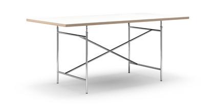Eiermann Tisch Melamin weiß mit Eichekante|180 x 90 cm|Chrom|schräg, mittig (Eiermann 1)|110 x 66 cm