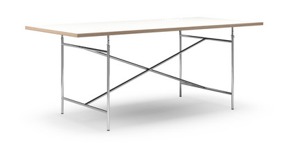 Eiermann Tisch Melamin weiß mit Eichekante|200 x 90 cm|Chrom|senkrecht, mittig (Eiermann 2)|135 x 78 cm