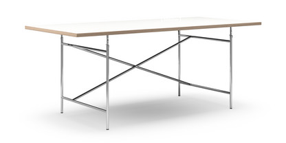 Eiermann Tisch Melamin weiß mit Eichekante|200 x 90 cm|Chrom|senkrecht, versetzt (Eiermann 2)|135 x 78 cm