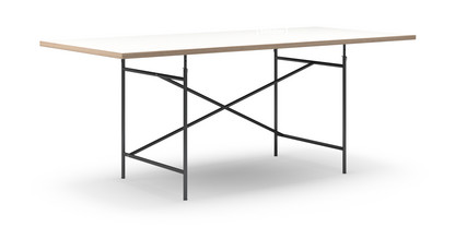 Eiermann Tisch Melamin weiß mit Eichekante|200 x 90 cm|Schwarz|schräg, versetzt (Eiermann 1)|110 x 66 cm