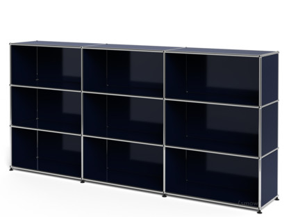 USM Haller Highboard XL, individualisierbar Stahlblau RAL 5011|Offen|Offen|Offen