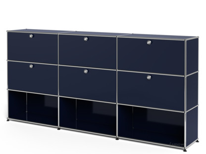 USM Haller Highboard XL, individualisierbar Stahlblau RAL 5011|Mit 3 Klappen|Mit 3 Klappen|Offen