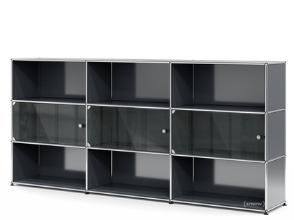USM Haller Highboard XL mit 3 Glastüren ohne Schloss|Anthrazitgrau RAL 7016