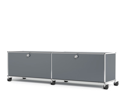 USM Haller TV-/Hi-Fi-Lowboard, individualisierbar Mittelgrau RAL 7005|Mit 2 Klappen|Ohne Kabeldurchlass