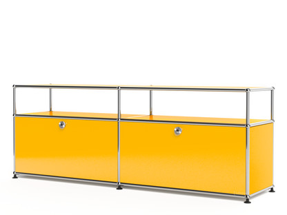 USM Haller Lowboard L mit Aufbau, individualisierbar Goldgelb RAL 1004|Mit 2 Klappen|Ohne Kabeldurchlass