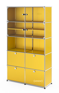 USM Haller Vitrinenschrank Doppelt (H 179 x B 103 x T 38 cm)|Goldgelb RAL 1004|Alle Fächer mit Schloss