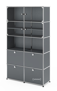 USM Haller Vitrinenschrank Doppelt (H 179 x B 103 x T 38 cm)|Mittelgrau RAL 7005|Alle Fächer mit Schloss