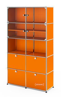 USM Haller Vitrinenschrank Doppelt (H 179 x B 103 x T 38 cm)|Reinorange RAL 2004|Alle Fächer mit Schloss